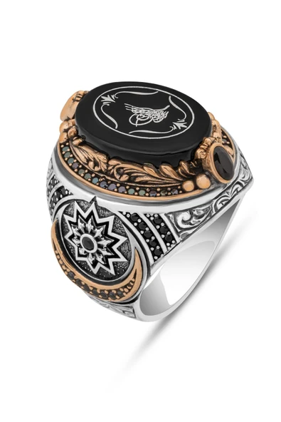 Fetih Koleksiyonumuzdan Tuğra Motifli  925 Erkek Gümüş Yüzük - Resim 2