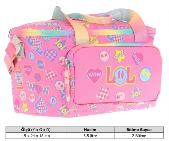 Kaukko Kids Thermo Isı Yalıtımlı Kız Çocuk Lol Baskılı Pembe Beslenme Çantası L7237 (İki Bölmeli) - Resim 4