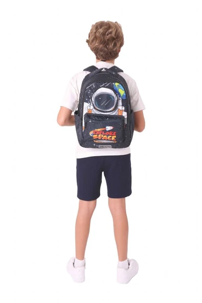 Kaukko Toys Erkek Çocuk 3D Astronot Şekilli İlkokul ve Günlük Sırt Çantası - Siyah - L5253 - Resim 6