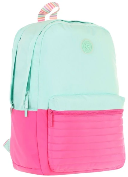 Kaukko Quick Kız Çocuk Üç Bölmeli Yeşil Pembe Kapitone Detaylı Okul Sırt Çantası - K1790 ürün görseli