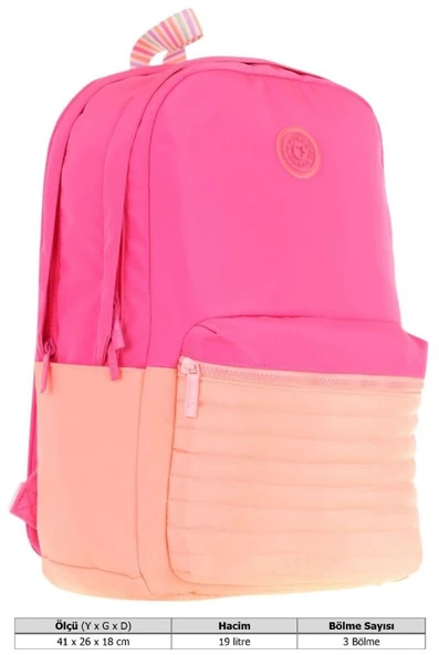 Kaukko Quick Kız Çocuk Üç Bölmeli Pembe Turuncu Kapitone Detaylı Okul Sırt Çantası - K1789 - Resim 4