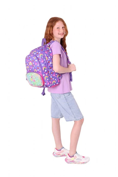 Kaukko Kids Üç Gözlü (Kız Çocuk) Okul Sırt Çantası (Flamingo Nakışlı ve Baskılı) - L5226 - Resim 5