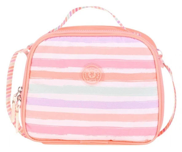 Kaukko Kız Çocuklar İçin Isı Yalıtımlı Thermo Beslenme Çantası - Somon- Çizgili - K9041 - Resim 2