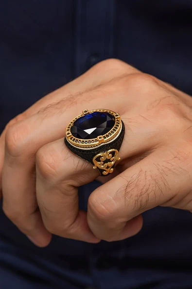 Parlament Lacivert Taşlı 925 Erkek Gümüş Yüzük - Resim 5