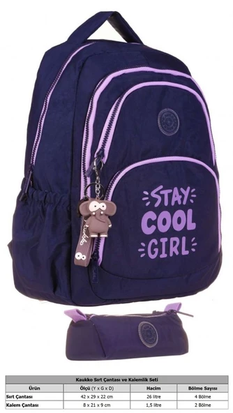 Kaukko Krinkıl Okul Sırt Çantası ve Kalemlik Seti - Lacivert Mor - Kız Çocuk (K1680+K2645) - Resim 2