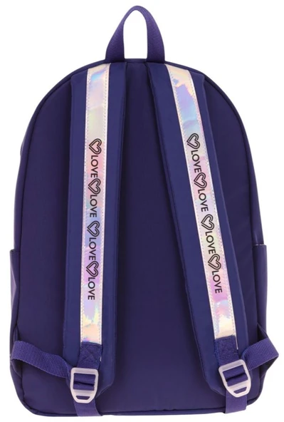 Kaukko Mirror Parlak Love Şeritli Kalp Aksesuarlı Okul ve Günlük Sırt Çantası - Kız Çocuk/Kadın - Lacivert - K1843 - Resim 3