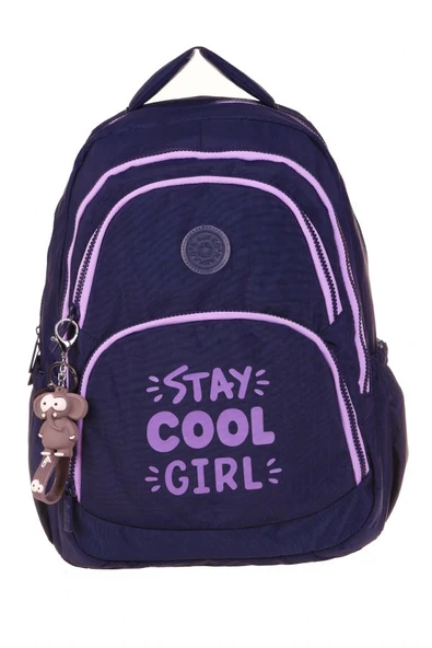 Kaukko Crazy Dört Bölmeli Kız Çocuk/Kadın Okul ve Günlük Sırt Çantası - Lacivert Mor (Krinkıl Kumaş) K1680 - Resim 2