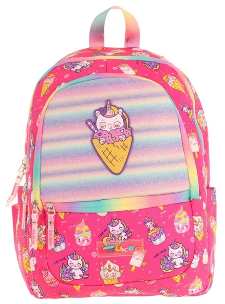 Kaukko Üç Bölmeli Kız Çocuk İlkokul Sırt Çantası (L5227) - Pembe - Kauçuk Dondurma - Resim 2