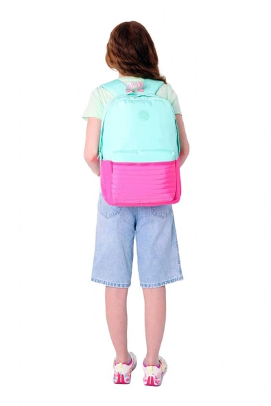 Kaukko Quick Kız Çocuk Üç Bölmeli Yeşil Pembe Kapitone Detaylı Okul Sırt Çantası - K1790 - Resim 6