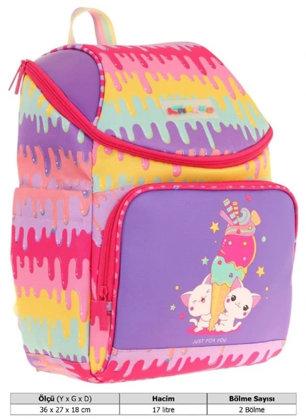 Kaukko İki Bölmeli Ergonomik Kız Çocuk Okul Çantası (Sarı Mor - Dondurma Baskılı) - L5247 - Resim 4