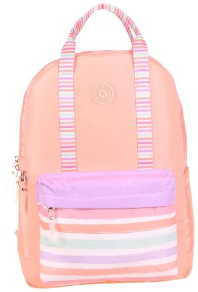Kaukko K1766 Kız Çocuk/Kadın (Somon - Çizgi Desenli) Okul ve Günlük Sırt Çantası - Resim 2