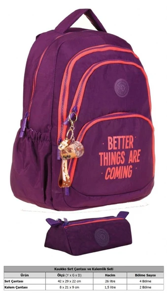 Kaukko Krinkıl Okul Sırt Çantası ve Kalemlik Seti - Mor - Kız Çocuk (K1678+K2643) - Resim 2