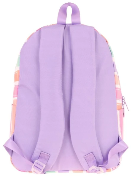 Kaukko Rainbow Kız Çocuk Üç Bölmeli İlkokul ve Ortaokul Çantası - Mor Çok Renkli Çizgili - K1801 - Resim 3