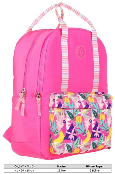 Kaukko K1762 Kız Çocuk/Kadın (Pembe - Yaprak Desenli) Okul ve Günlük Sırt Çantası - Resim 6