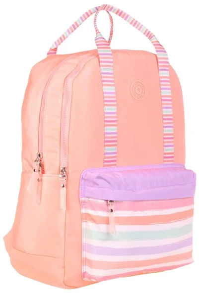 Kaukko K1766 Kız Çocuk/Kadın (Somon - Çizgi Desenli) Okul ve Günlük Sırt Çantası ürün görseli