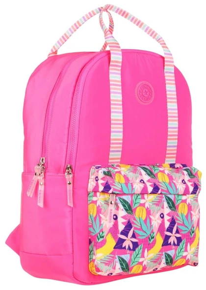 Kaukko K1762 Kız Çocuk/Kadın (Pembe - Yaprak Desenli) Okul ve Günlük Sırt Çantası ürün görseli