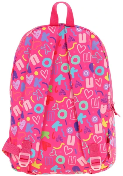 Kaukko Kız Çocuk Kalp ve Kaukko Baskılı Pembe Okul Çantası - Üç Bölmeli - K1783 - Resim 2