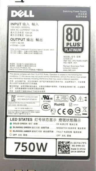 Dell 750W Power Supply 80 Plus Platinum D750E-S1 - Outlet - 2