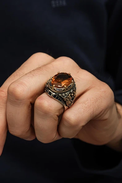 Fetih Koleksiyonu Zultanit Taşlı 925 Erkek Gümüş Yüzük - Resim 2