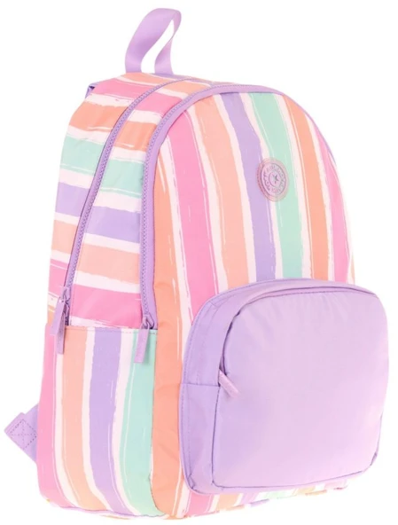 Kaukko Rainbow Kız Çocuk Üç Bölmeli İlkokul ve Ortaokul Çantası - Mor Çok Renkli Çizgili - K1801 ürün görseli 1