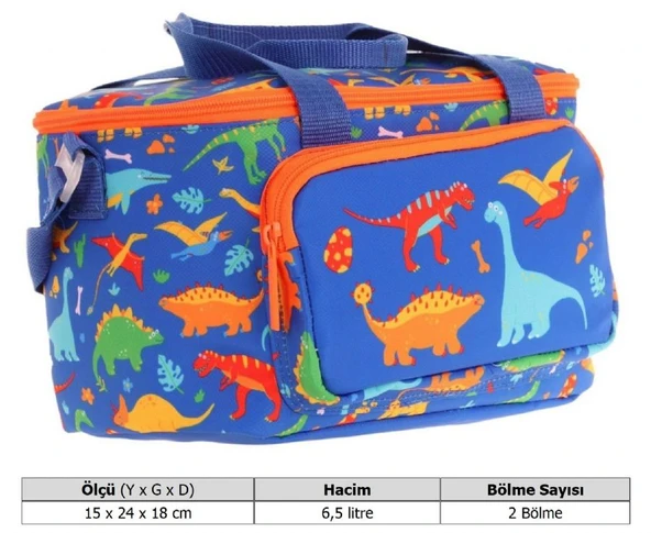Kaukko Kids Thermo Isı Yalıtımlı Erkek Çocuk Dinazor Lacivert Yeşil Beslenme Çantası L7278 (İki Bölmeli) - Resim 4
