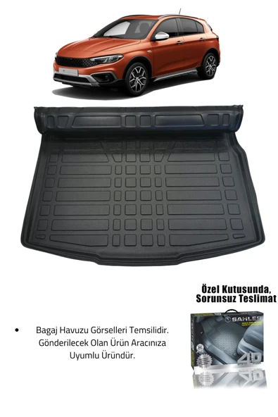 Sahler Fıat Egea Cross 2020+ Uyumlu 4.5D Premium Havuzlu Oto Paspas ve Liner Marka 3D Bagaj Havuzu - 2