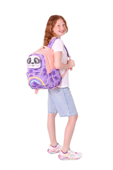 Kaukko Toys Kız Çocuk 3D Panda Şekilli İlkokul ve Günlük Sırt Çantası - Mor Somon - L5233 - Resim 5