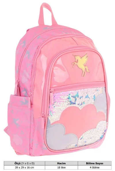 Kaukko Kids Kız Çocuk (Pembe - Pullu Bulut Desenli) Dört Gözlü Okul Sırt Çantası - L5218 - Resim 4