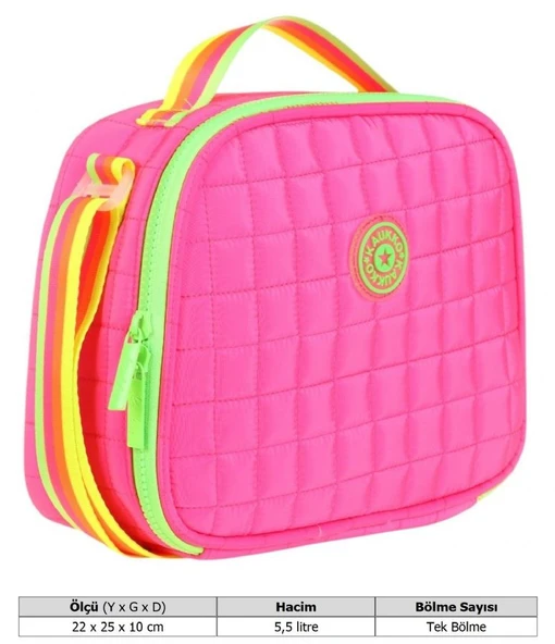 Kaukko Pembe Yeşil Kız Çocuk Kapitone Isı Yalıtımlı (Termoslu) Beslenme Çantası - K9046 - Resim 4
