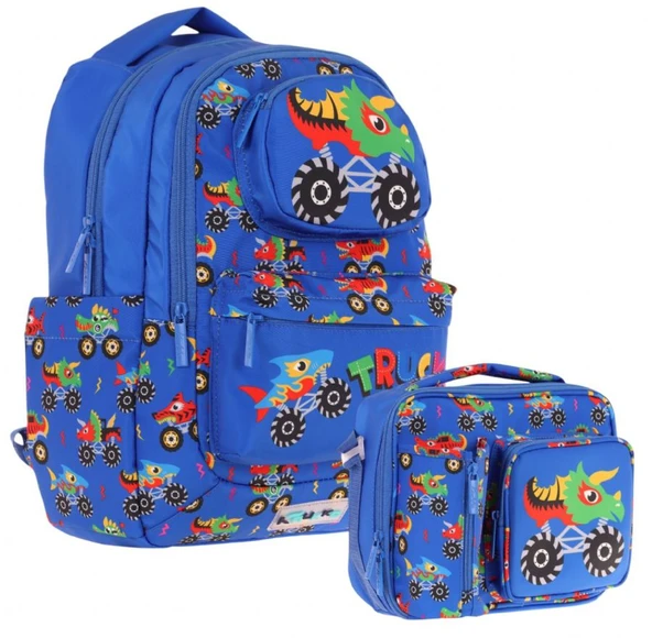 Kaukko Erkek Çocuk 3D Kamyon Şekilli Mavi Okul Sırt Çantası ve Isı Yalıtımlı Beslenme Çantası Seti ürün görseli