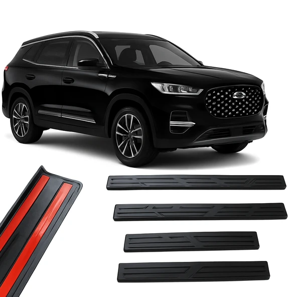 Chery Tiggo 8 Pro Plasik Yapışkanlı Araba Kapı Eşiği 4'lü Siyah ürün görseli