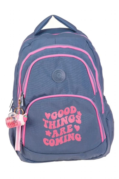 Kaukko Crazy Dört Bölmeli Kız Çocuk/Kadın Okul ve Günlük Sırt Çantası - Gri Pembe (Krinkıl Kumaş) K1687 - Resim 2