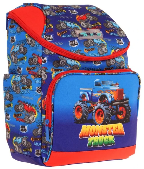 Kaukko İki Bölmeli Ergonomik Erkek Çocuk Okul Çantası (Lacivert Kırmızı - Kamyon Desenli) - L5257 ürün görseli