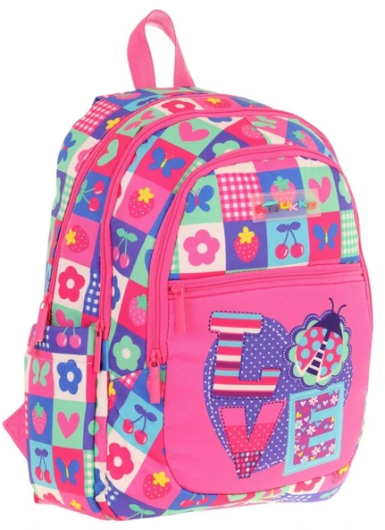 Kaukko Üç Bölmeli Kız Çocuk İlkokul Sırt Çantası (L5229) - Pembe Mavi - Love Desenli ürün görseli