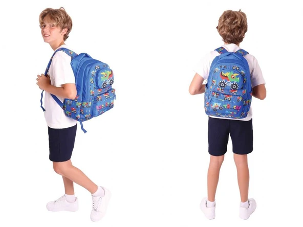 Kaukko Erkek Çocuk 3D Kamyon Şekilli Mavi Okul Sırt Çantası ve Isı Yalıtımlı Beslenme Çantası Seti - Resim 3