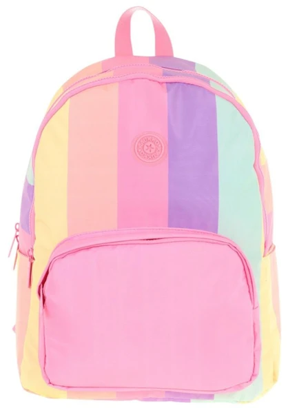 Kaukko Rainbow Kız Çocuk Üç Bölmeli İlkokul ve Ortaokul Çantası - Pembe Çok Renkli Çizgili - K1802 - 2