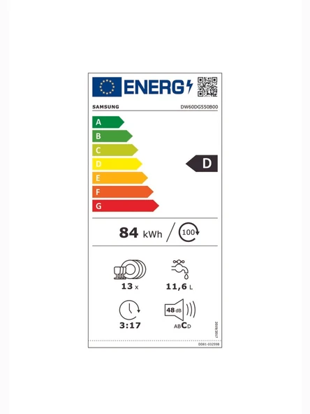 Samsung DW60DG550B00TR 5 Programlı Ankastre Bulaşık Makinesi, D Enerji Sınıfı - 3