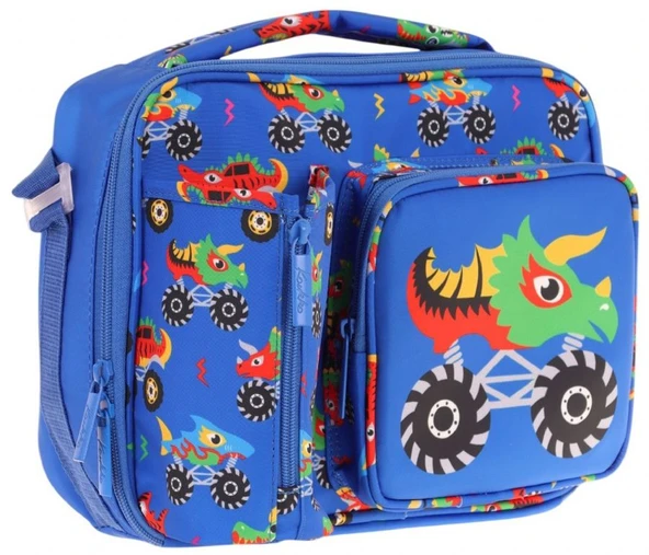 Kaukko Erkek Çocuk, Mavi Yeşil, Canavar Baskılı Isı Yalıtımlı Üç Bölmeli (Matara Cepli) Okul Beslenme Çantası L7255