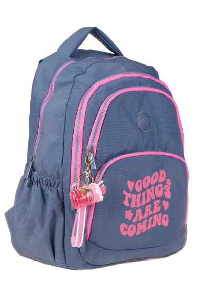 Kaukko Crazy Dört Bölmeli Kız Çocuk/Kadın Okul ve Günlük Sırt Çantası - Gri Pembe (Krinkıl Kumaş) K1687 ürün görseli