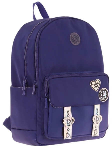 Kaukko Mirror Parlak Love Şeritli Kalp Aksesuarlı Okul ve Günlük Sırt Çantası - Kız Çocuk/Kadın - Lacivert - K1843 ürün görseli 1