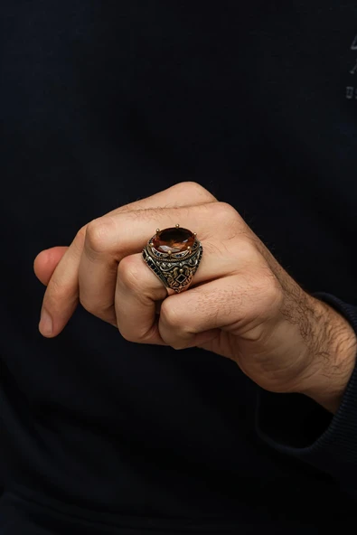 Fetih Koleksiyonu Zultanit Taşlı 925 Erkek Gümüş Yüzük - Resim 5