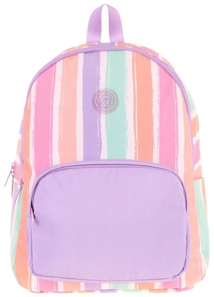 Kaukko Rainbow Kız Çocuk Üç Bölmeli İlkokul ve Ortaokul Çantası - Mor Çok Renkli Çizgili - K1801 - Resim 2