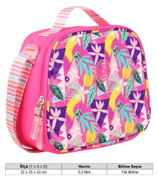 Kaukko Kız Çocuklar İçin Isı Yalıtımlı Thermo Beslenme Çantası - Pembe- Yaprak Desenli - K9037 - Resim 4