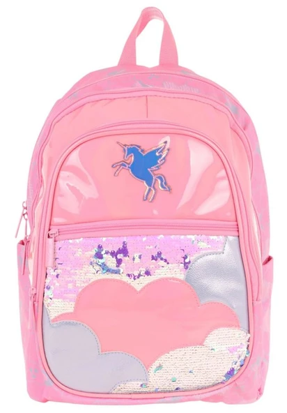 Kaukko Kids Kız Çocuk (Pembe - Pullu Bulut Desenli) Dört Gözlü Okul Sırt Çantası - L5218 - Resim 2