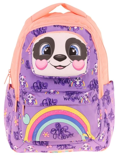 Kaukko Toys Kız Çocuk 3D Panda Şekilli İlkokul ve Günlük Sırt Çantası - Mor Somon - L5233 - Resim 2