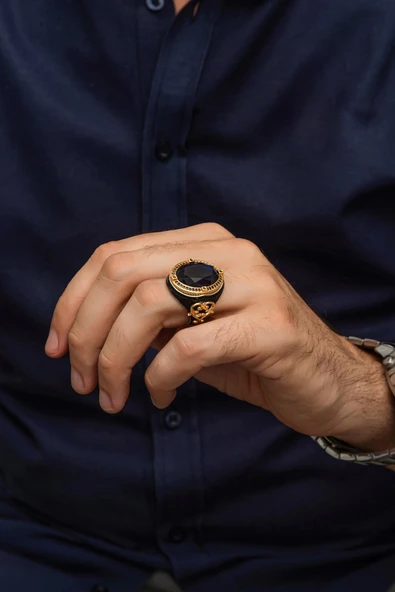 Parlament Lacivert Taşlı 925 Erkek Gümüş Yüzük - Resim 4