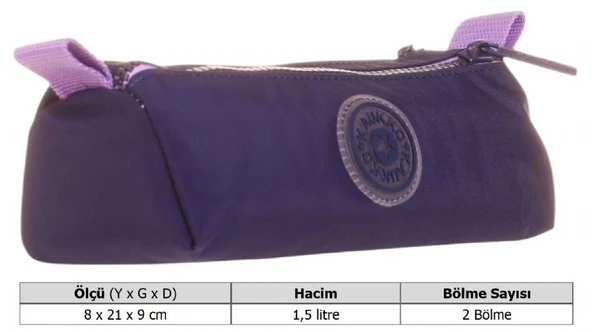 Kaukko İki Bölmeli Krinkıl Kumaş Kalem Çantası - Lacivert Mor - K2645 - Resim 3