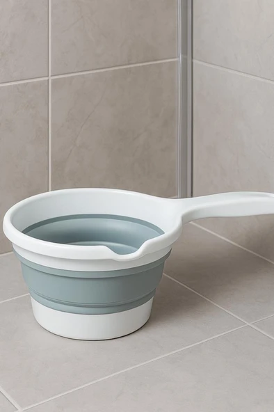 Katlanır Bebek Banyo Maşrapası, Saplı Akordiyon Oluklu Çok Amaçlı Maşrapa 1,2 litre - 4