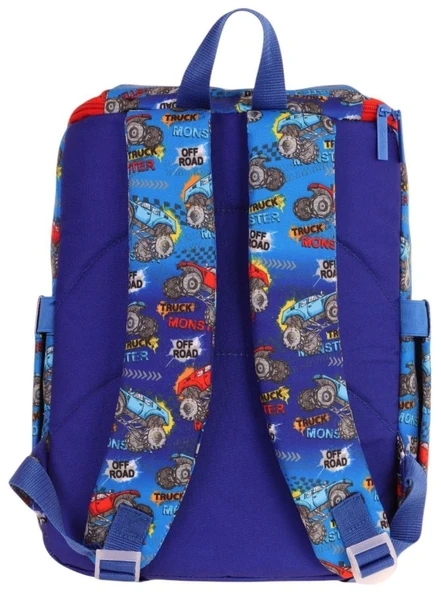 Kaukko İki Bölmeli Ergonomik Erkek Çocuk Okul Çantası (Lacivert Kırmızı - Kamyon Desenli) - L5257 - Resim 3