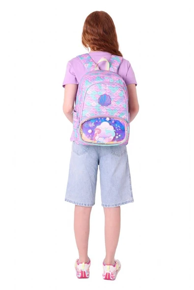 Kaukko Kids Üç Gözlü (Kız Çocuk) Okul Sırt Çantası (Denizkızı Nakışlı ve Baskılı) - L5225 - 6